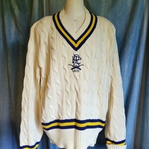 Polo by Ralph Lauren Cream and Blue V-Neck Sweater